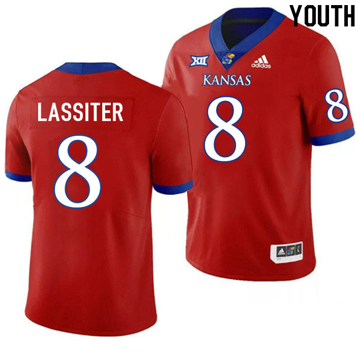 Youth #8 Kwinton Lassiter Kansas Jayhawks College Football Jerseys Stitched Sale-Red - Click Image to Close